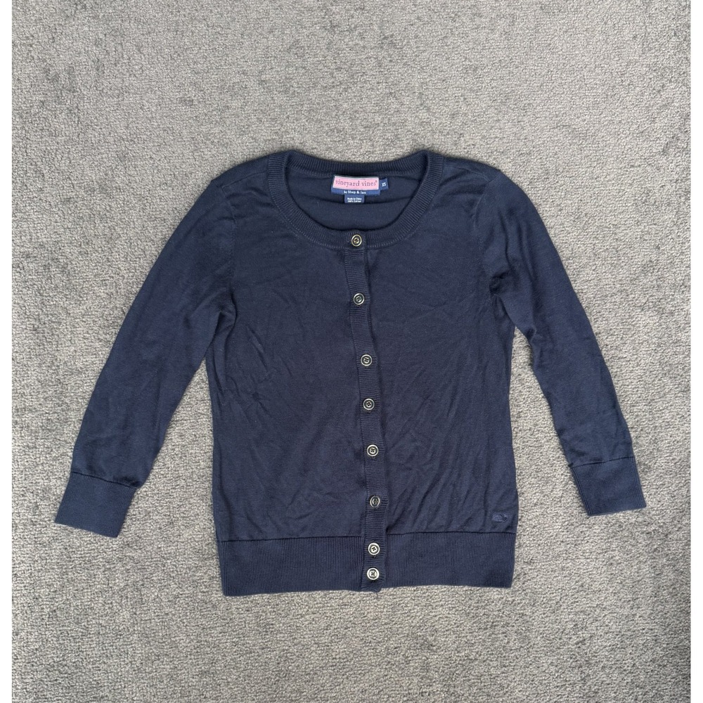 Vineyard Vines Womens Navy Blue 100% Cotton Button Front Cardigan Sweater XS